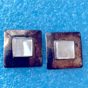 Vintage sterling silver modernist square Thailand MOP earrings